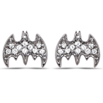 white topaz bat stud earrings in black rhodium over sterling silver