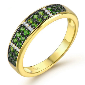 chrome diopside and white zircon band ring in 18k yellow gold over sterling silver