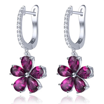 rhodolite garnet and zircon flower cluster drop earrings in rhodium over sterling silver