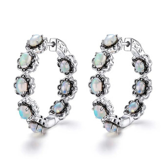 opal and black spinel inside-outside hoop earrings in rhodium over sterling silver
