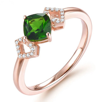 chrome diopside and white zircon gemstone ring in 18k rose gold over sterling silver