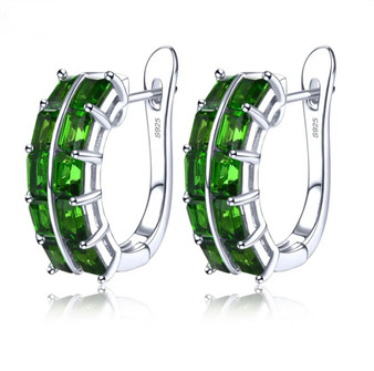 chrome diopside post omega earrings in rhodium over sterling silver