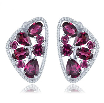 rhodolite garnet and white zircon earrings in rhodium over sterling silver