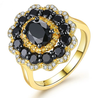 black spinel citrine and white zircon halloween halo ring in 18k yellow gold over sterling silver