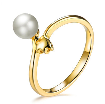 freshwater pearl bypass ring in 18k yellow gold over 925 sterling silver front