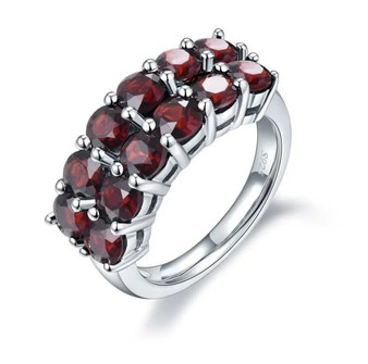 black garnet double row band ring in rhodium over sterling silver