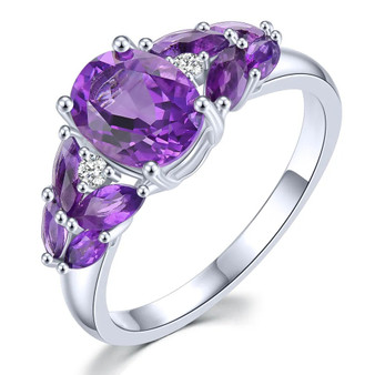 amethyst oval and marquise ring in rhodium over sterling silver worn on a hand