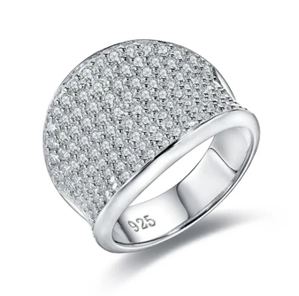 moissanite pave cluster wide band ring in rhodium over sterling silver
