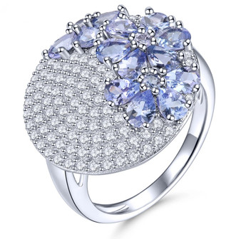 tanzanite and white zircon ring in rhodium over sterling silver