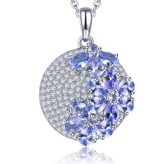 tanzanite and white zircon cluster necklace in rhodium over sterling silver
