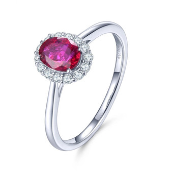 unheated ruby and diamond oval halo 18k white gold ring
