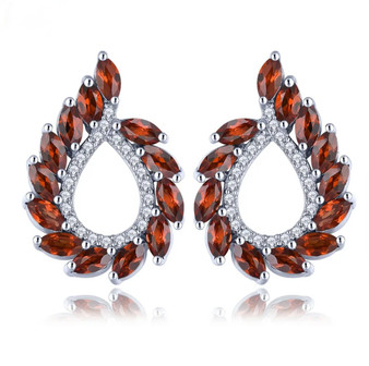 garnet and white zircon earrings in rhodium over sterling silver