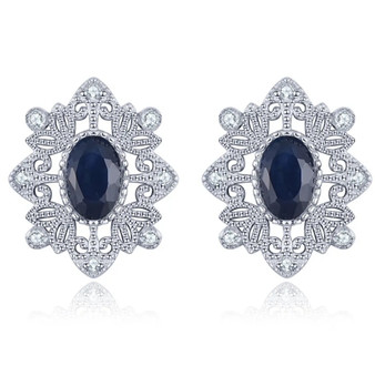 sapphire and white zircon earrings in rhodium over sterling silver