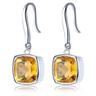 citrine 9mm square cushion bezel set fishhook earrings in rhodium over sterling silver