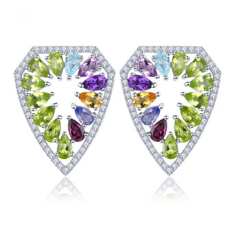 designer multi gemstone earrings in rhodium over sterling silver