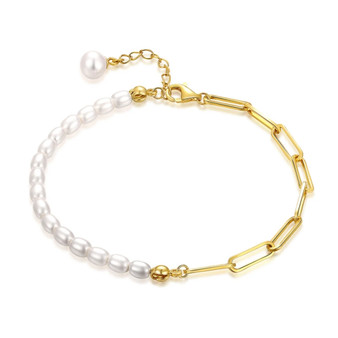 freshwater pearl yellow gold over sterling silver paperclip bracelet front