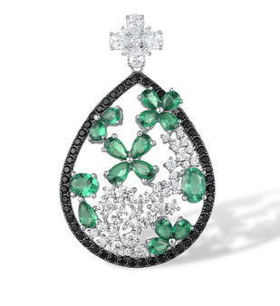 lab green spinel cubic zirconia and black spinel necklace in black and white rhodium over sterling silver