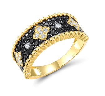 black spinel and cubic zirconia band ring in black rhodium and 18k yellow gold over sterling silver
