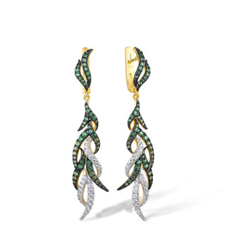 lab green spinel and cz dangle earrings in 18k yellow gold over sterling silver