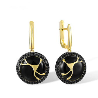 black spinel black marble enamel earrings in 18k yellow gold over sterling silver