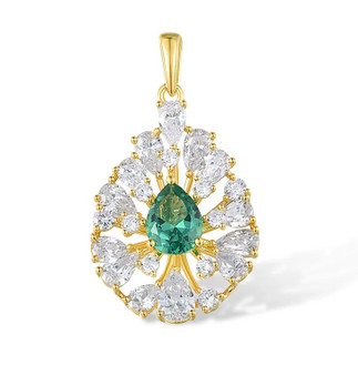 lab spinel and cz halo necklace in 18k yellow gold over sterling silver