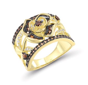 lab brown spinel and cubic zirconia flower ring in 18k yellow gold over sterling silver