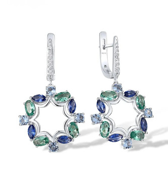 lab spinel and cz dangle earrings in rhodium over sterling silver