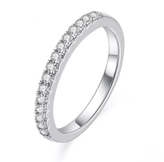 moissanite round half band eternity ring in rhodium over sterling silver