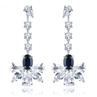 sapphire and white zircon dangle earrings in rhodium over sterling silver