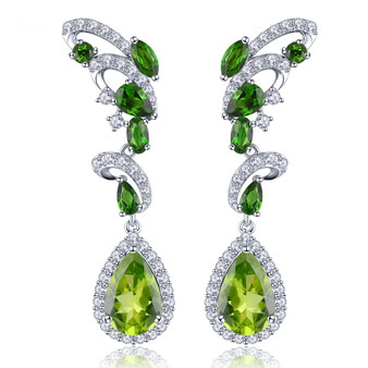 peridot chrome diopside and white zircon earrings in rhodium over sterling silver