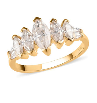 marquise moissanite band ring in 10k yellow gold