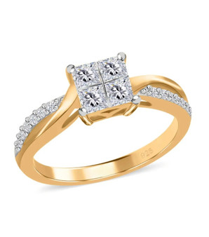square moissanite womens wedding ring in 18k yellow gold over sterling silver