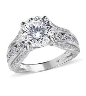 moissanite bridge ring in rhodium over sterling silver