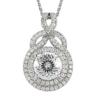 round moissanite cluster necklace in rhodium over sterling silver