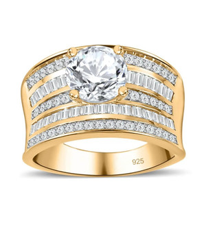 moissanite wedding cluster ring in 18k yellow gold over sterling silver