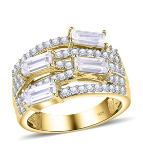 moissanite openwork cluster ring in 18k yellow gold over sterling silver