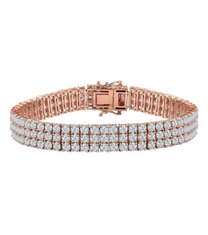 moissanite triple row tennis bracelet in 18k rose gold over sterling silver