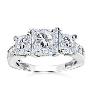 square cut moissanite wedding ring in rhodium over sterling silver