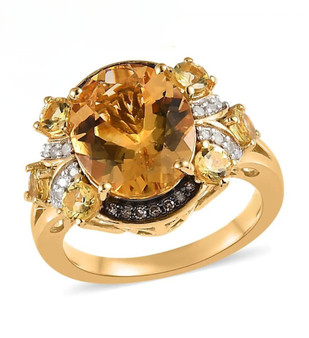 heliodor ring with champagne and white diamonds in 18k yellow gold over sterling silver