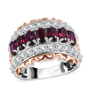 anthill garnet and zircon band ring in 18k rose gold and rhodium over sterling silver