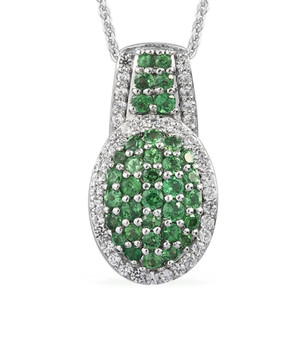 tsavorite garnet and zircon cluster pendant necklace in rhodium over sterling silver
