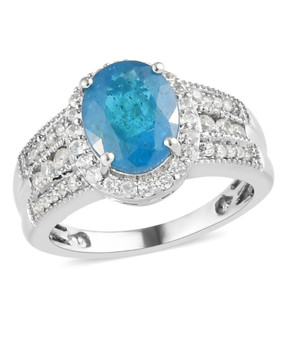 blue apatite and white zircon ring in rhodium over sterling silver
