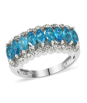 marquise blue apatite and zircon band ring in rhodium over sterling silver
