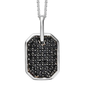 black spinel dog tag pendant necklace in black and white rhodium over sterling silver