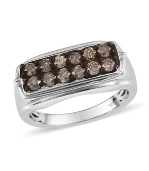 champagne diamond gents wedding ring in rhodium over sterling silver