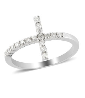 moissanite cross ring in rhodium over sterling silver