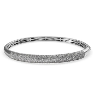 white zircon cluster bangle bracelet in rhodium over sterling silver