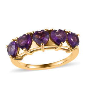 amethyst heart five stone band ring in 18k yellow gold over sterling silver