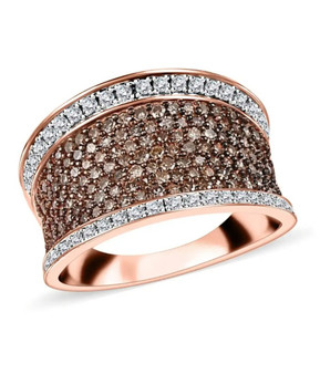 champagne diamond and white diamond wide band ring in 18k rose gold over sterling silver