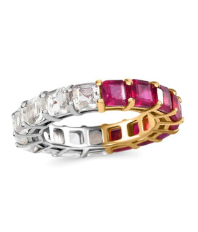 ruby and white topaz eternity band in 18k yellow gold and rhodium over sterling silver